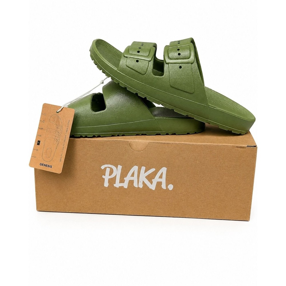 Plaka Genesis Double Strap Slide Sandals Cactus Tree Green Size 7 NWT